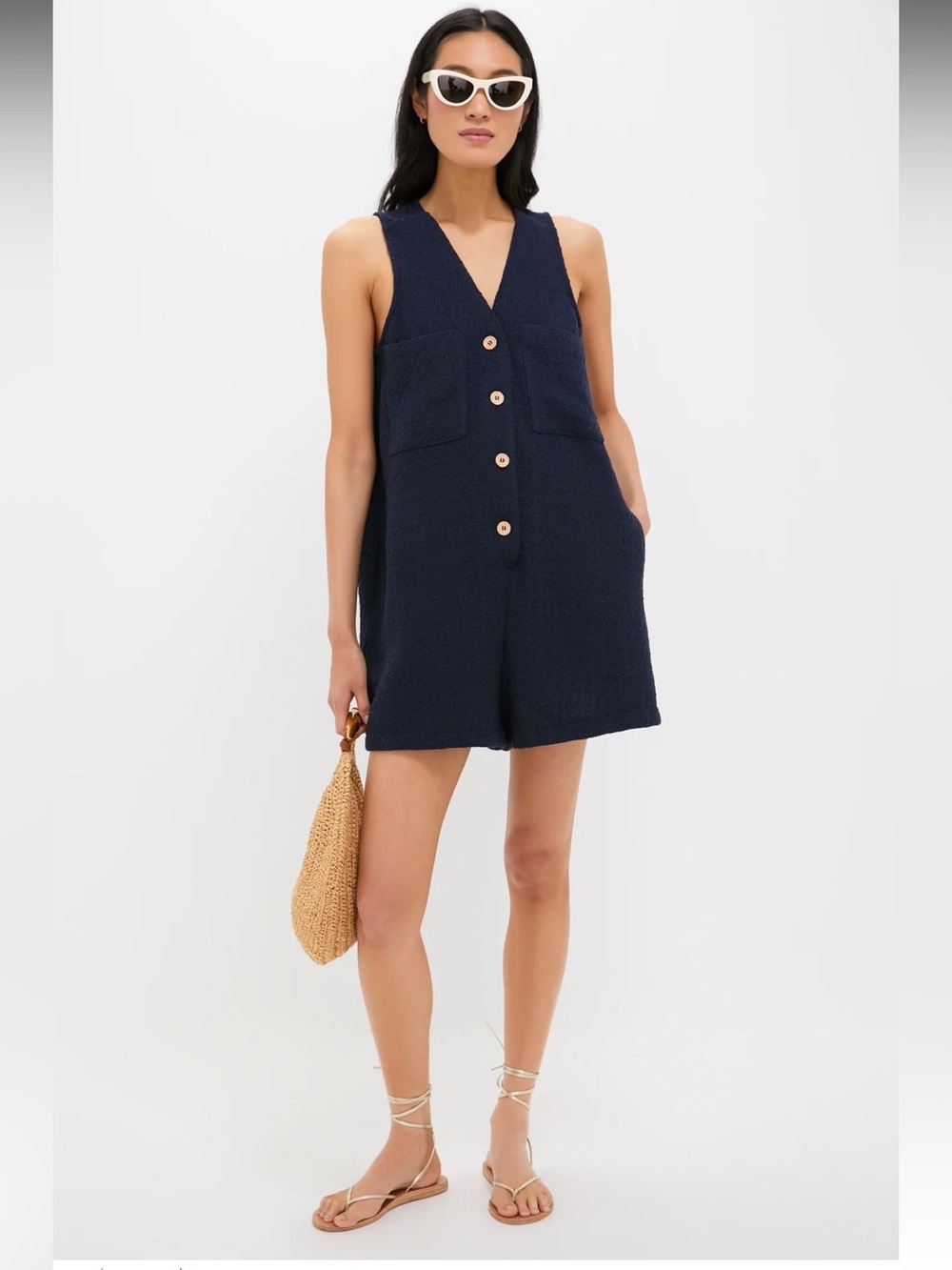 Pomander Place Navy Textured Myla Romper